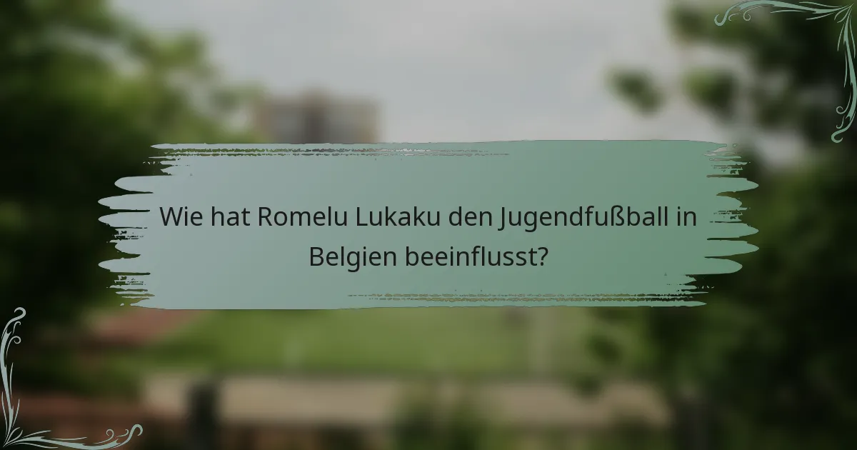 Wie hat Romelu Lukaku den Jugendfußball in Belgien beeinflusst?